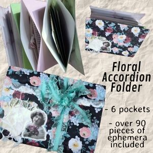 Floral Accordion Folder with 90+ Pieces of Ephemera